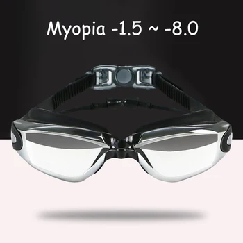 -1.5~ -8.0 Odraslih Kratkovidnost Electroplate Plavanje Očala Anti-fog Dioptrije Plavalna Očala z Slušalka, Vodni Športi Očala za Moške Slike