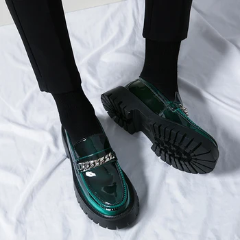 Moške Črne Usnjene Čevlje Japonska Harajuku Korejski Modni Posel Poroko Usnje Za Čevlje Moške, Visoke Edini Platformo Priložnostne Usnjeni Čevlji Slike