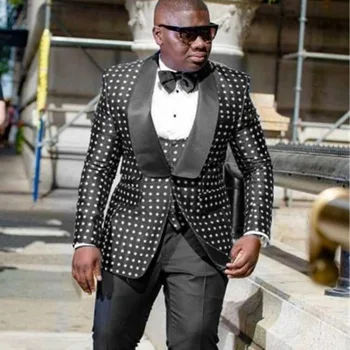 Črna Preverite Pike Slim fit Moške Obleke za Poroko 3 kos Afriške Ženina Jopičem po Meri Človeka Modna Jakna Telovnik Hlače 2023 Slike
