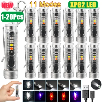 1-20Pcs XPG2 LED Mini Svetilka Keychains UV 395nm Nepremočljiva Taktično Žep Baklo s Sponko Delo Luči za Kampiranje na Prostem Slike