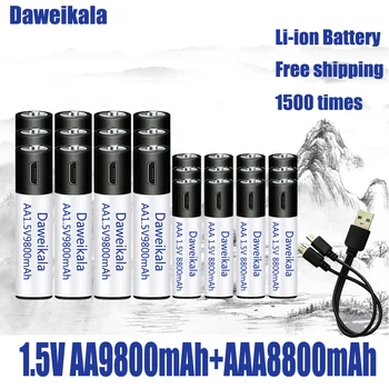 1,5 V AA + AAA USB Polnilne baterije AA 9800mAh/AAA 8800mAh li-ion baterije za igrače watch MP3 predvajalnik termometer+ Kabel Slike