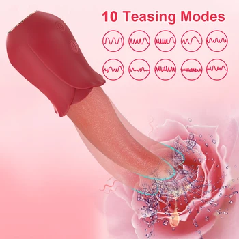 10 Hitrost Ženski Lizanje Jezika Rose Vibrator Nastavek Klitoris Stimulator Umetni Penis AV Vibrator Masturbator Adult Sex Igrače Slike