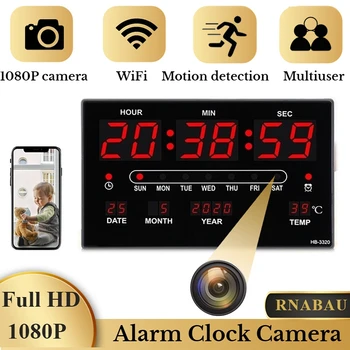 1080P Full HD Mini Kamera LED Digitalni Elektronski Budilka Fotoaparat Večni Koledar Stenske Ure Cam Home Security Varuška Cam Slike