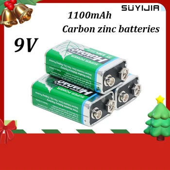 2pcs 9V 1100mAh Suhe 6F22 Ogljikove Baterije za Mikrofon Multimeter Dima Alarm, Walkie Talkie, Električna Kitara Detektor Kovin Slike