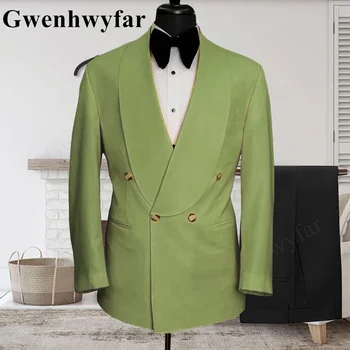 Gwenhwyfar Svetlo Zeleni, Jeseni Novo Po Meri Moda Lep Šal River Moške Obleke Slim Fit Groomsmen Za Poroko Večerjo Moški Slike