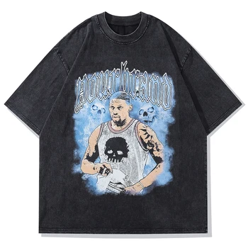 Hip Hop Dennis Rodman Print Majica s kratkimi rokavi Moški Vintage Oprana 100% Bombaž Vrhovi Tees Harajuku Tshirt Ulične Prevelik Moška T-majice Slike