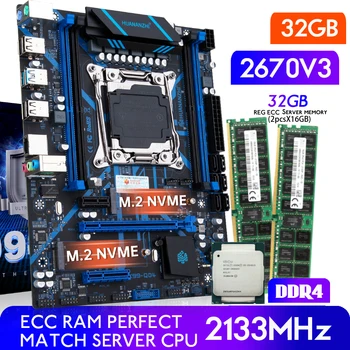 HUANANZHI QD4 X99 Matično ploščo S Combo Kit Komplet XEON E5 Razdaljo 2670 V3 32GB 2133MHz (2*16 G) DDR4 REG ECC Pomnilnik NVME NGFF USB 3.0 Slike