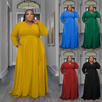 Jeseni Nove Priložnostne Ženske Obleke S Pocket Plus Velikost Obleke Slike