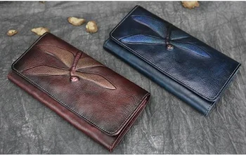 kakovost visoko 2023 nove luksuzne blagovne znamke real slog strojenje cowhide Dragonfly denarnice,ženske vintage denarnica,vklesan pravega usnja strani Slike