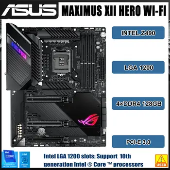 LGA 1200 Motherboard ASUS MAXIMUS XII JUNAK WI-FI 4 X DDR4 128GB Intel Z490 Matično ploščo 6 x SATA III, PCI-E 3.0 USB3.2 ATX Slike