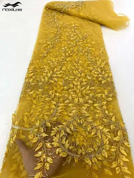Madison-Elegantno francoski Biser Beaded Tkanine na Til Očesa, Afriške 3D Cvet Vezenine, Čipke Tkanine za Poroko, Večerno Obleko Slike