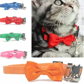Mačka Vratu Lok Vratu Najlon Tkanine Multicolor Nastavljiv Pasu Bell Pet Nakit Varnostne Sponke Slike