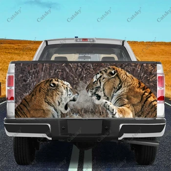 Po meri Živali Ostro Tiger Tiskanje Avto Rep Trunk Zaščito Nalepke, Nalepke za Celotno Telo, Avtomobilskih Dekoracijo za SUV terenska Pickup Slike