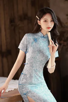 Poletje Čipke Cheongsam 2023 Pomlad Novo Dekle Izboljšano Mlade Retro Eleganten Slog Kitajski Qiapao Kratko Krilo Obleko Za Ženske Slike
