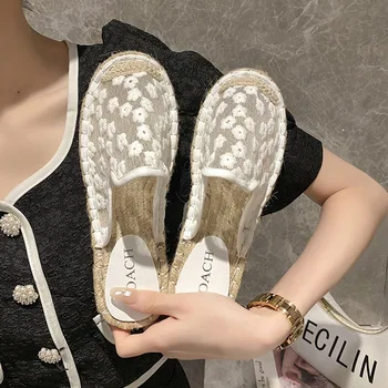 Poletje čipke ribič čevlji novo korejska različica perilo slame tkane copate Slike