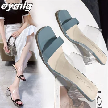 Pregledna kristalno pete sandala ženskih poletnih nov slog zunanji nosite debele pete pravljice veter eno besedo z visoke pete sandala Slike