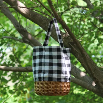 Ročno kariran slame vrečko perilo preplete rattan torba za prenosni platno tkane vedro vreča ženski poletje, jesen in zimo, torba Slike