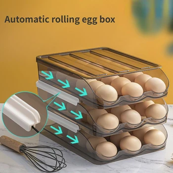 Samodejno Vozni Jajce Box Predal Tip Drsnik Jajčne Posode za Shranjevanje Multi-layer Imetnik Razpršilnik z Pokrov, Plastični Ohraniti Sveže Polje Slike