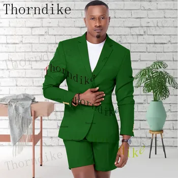 Thorndike Moško Obleko Jopičem Zarezo River Groomsmen Poroka Obleke Komplet Modni Moški Poslovnih Jopič Jakna+Kratke Hlače Slike