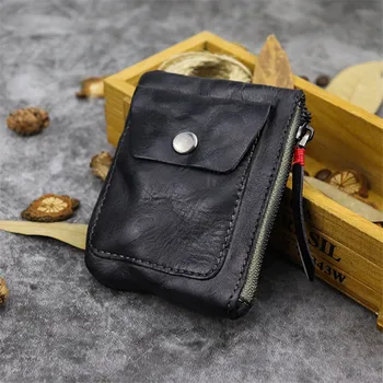 Vintage oblikovalec pravega usnja za moške, ženske majhen kovanec torbici moda naravno pravo usnje študentsko izkaznico žep denar vrečko Slike