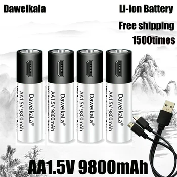 Visoka zmogljivost 1,5 V AA 9800 mWh USB polnilna litij-ionska baterija za daljinski nadzor miške, majhen ventilator Električne igrače baterija + Kabel Slike