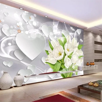 wellyu de papel parede ozadje po Meri 3d freske belih tulipanov šopek srce tip dnevna soba v ozadju stene papirjev doma dekor Slike