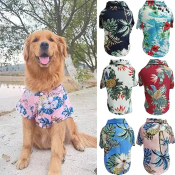 XS-5XL Pes Majice, Obleke Poletje Plaža Oblačila Telovnik Pet Oblačila Cvetlični T-Shirt Hawaiian Za Mala Velika Psa Kostum Pug Yorku Slike