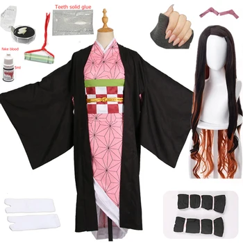 Za odrasle in otroke, ki so Vroče Novih Anime Demon Slayer: Kimetsu ne Yaiba Cosplay Kamado Nezuko Ženska Japonski Kimono Cosplay Kostum Slike